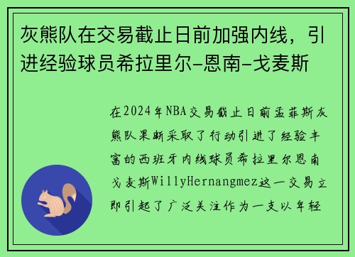 灰熊队在交易截止日前加强内线，引进经验球员希拉里尔-恩南-戈麦斯
